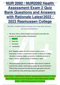 NUR 2092 &sol; NUR2092 Health  Assessment Exam 2 Quiz Bank Questions and Answers  with Rationale Latest2022 &sol;  2023 Rasmussen College NUR 2092 &sol; NUR2092 Health Assessment Exam 2 Quiz Bank Questions and Answers with Rationale Latest 2022 &sol; 2023 Rasmussen Colle