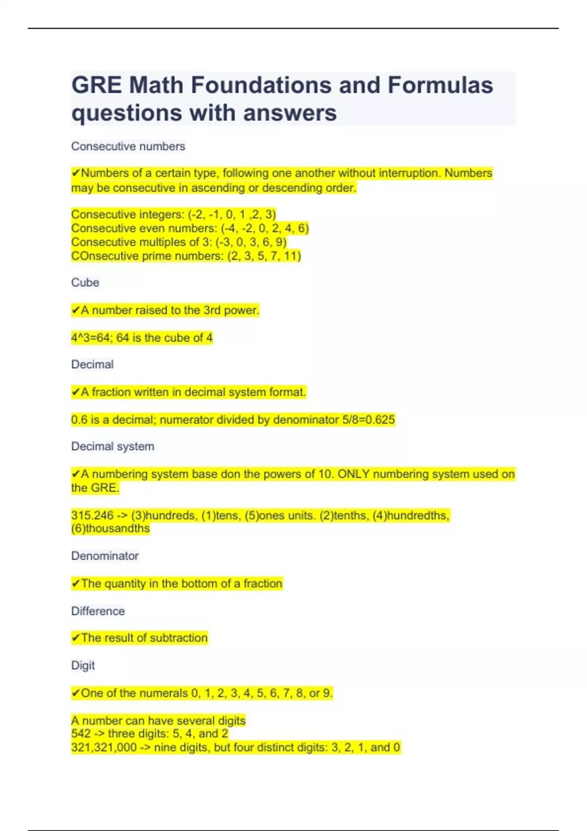 Formulas Needed For Gre Math GRE Math Foundations and Formulas questions with answers - GRE - Stuvia US