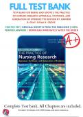 Test Bank For Burns and Grove's The Practice of Nursing Research Appraisal, Synthesis, and Generation of Evidence 9th Edition by Jennifer R. Gray; Susan K. Grove | 2021/2022 | 9780323673174 | Chapter 1-29 | Complete Questions and Answers A+