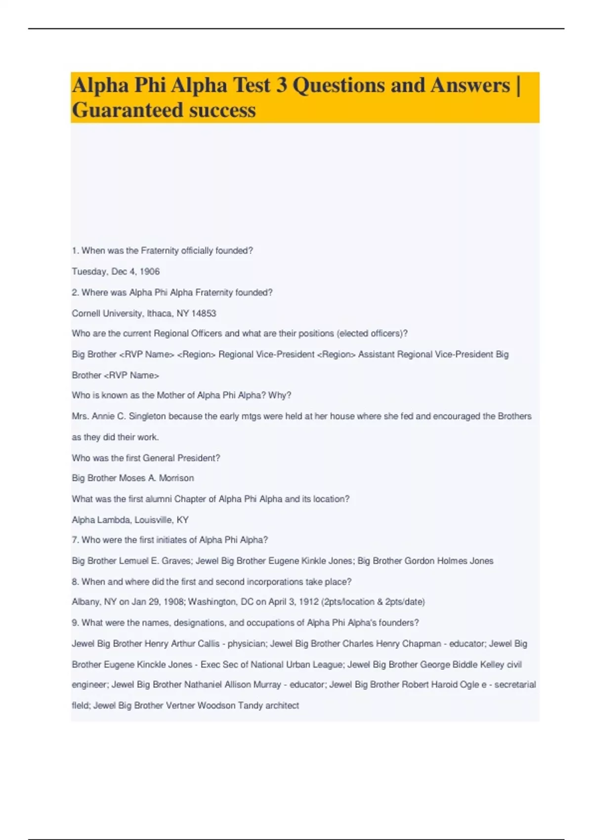 Alpha Phi Alpha Test 3 Questions and Answers | Guaranteed success ...