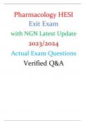 Pharmacology HESI Exit Exam with NGN Latest Update 2023/2024 Actual Exam Questions Verified Q&A