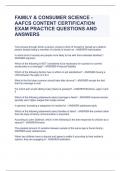 FAMILY & CONSUMER SCIENCE - AAFCS CONTENT CERTIFICATION EXAM PRACTICE QUESTIONS AND ANSWERS