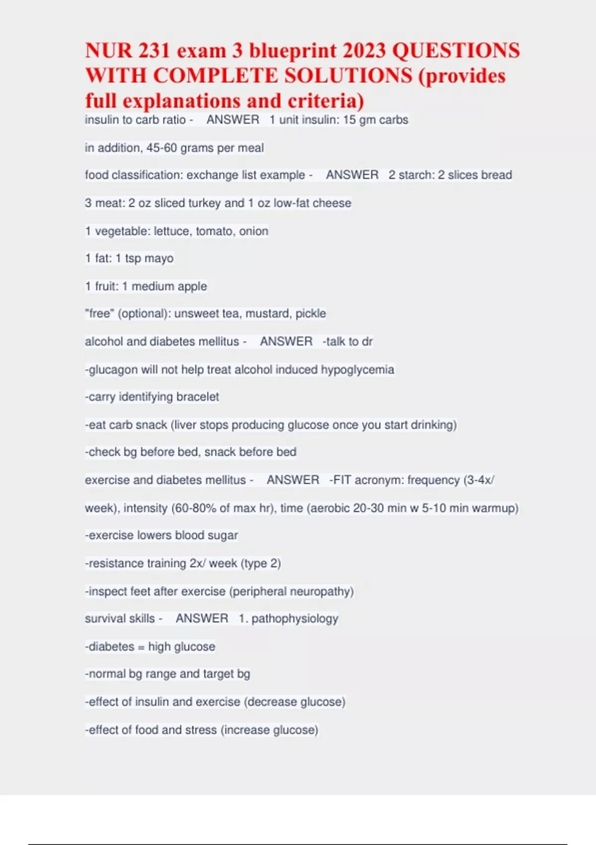 NUR 231 exam 3 blueprint 2023 QUESTIONS WITH COMPLETE SOLUTIONS ...