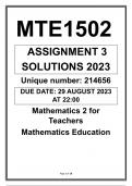 MTE1502 ASSIGNMENT 3 SOLUTIONS 2023 UNISA MATHEMATICS FOR INTERMEDIATE PHASE TEACHERS 