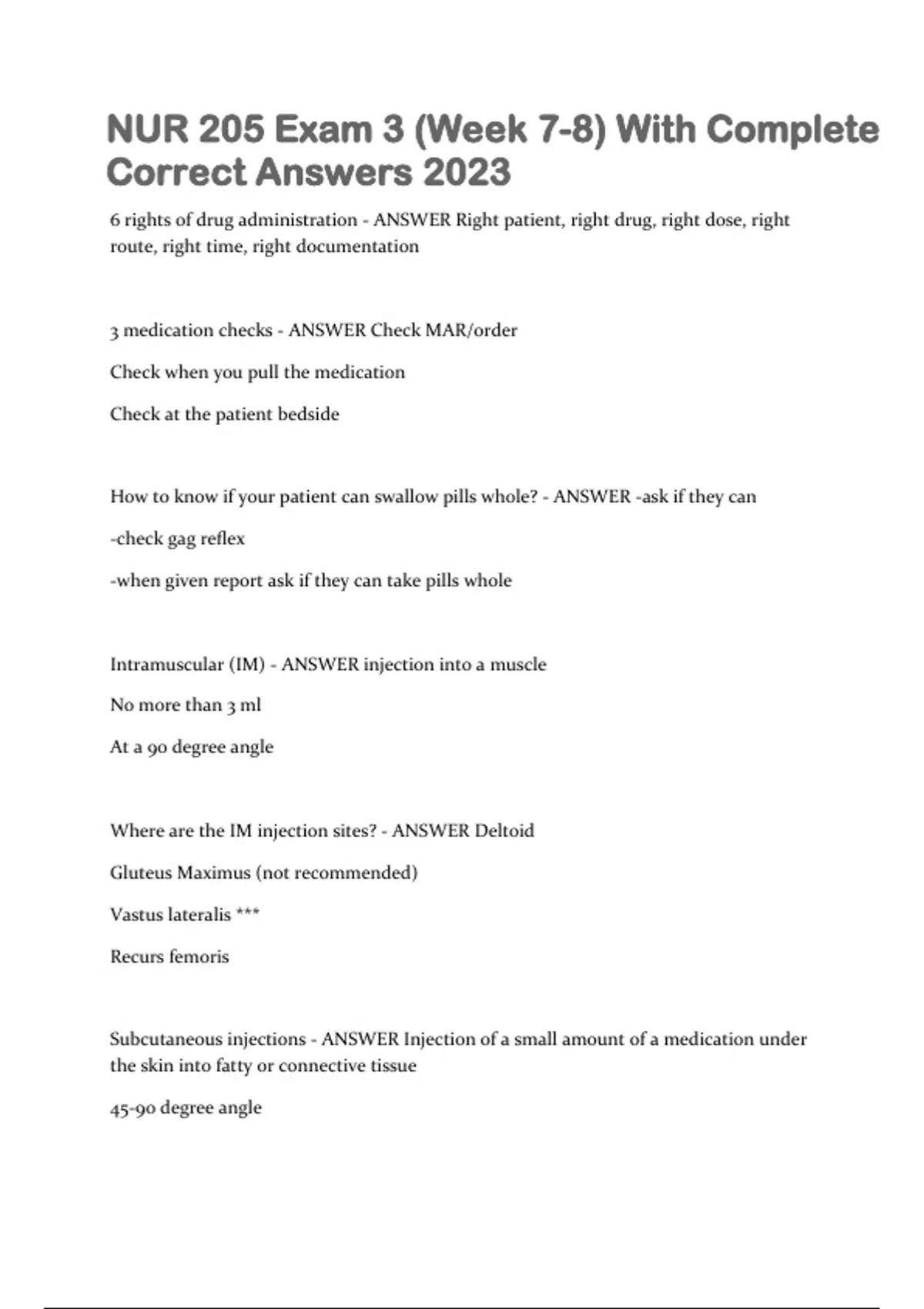 NUR 205 Exam 3 (Week 7-8) With Complete Correct Answers 2023. - HONDROS ...