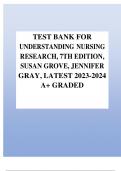 TEST BANK FOR UNDERSTANDING NURSING RESEARCH&comma; 7TH EDITION&comma; SUSAN GROVE&comma; JENNIFER GRAY&comma; LATEST 2023-2024  A&plus; GRADED