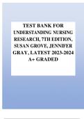 TEST BANK FOR UNDERSTANDING NURSING RESEARCH, 7TH EDITION, SUSAN GROVE, JENNIFER GRAY, LATEST 2023-2024  A+ GRADED