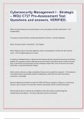 Cybersecurity Management I - Strategic – WGU C727 Pre-Assessment Test Questions and answers, VERIFIED.