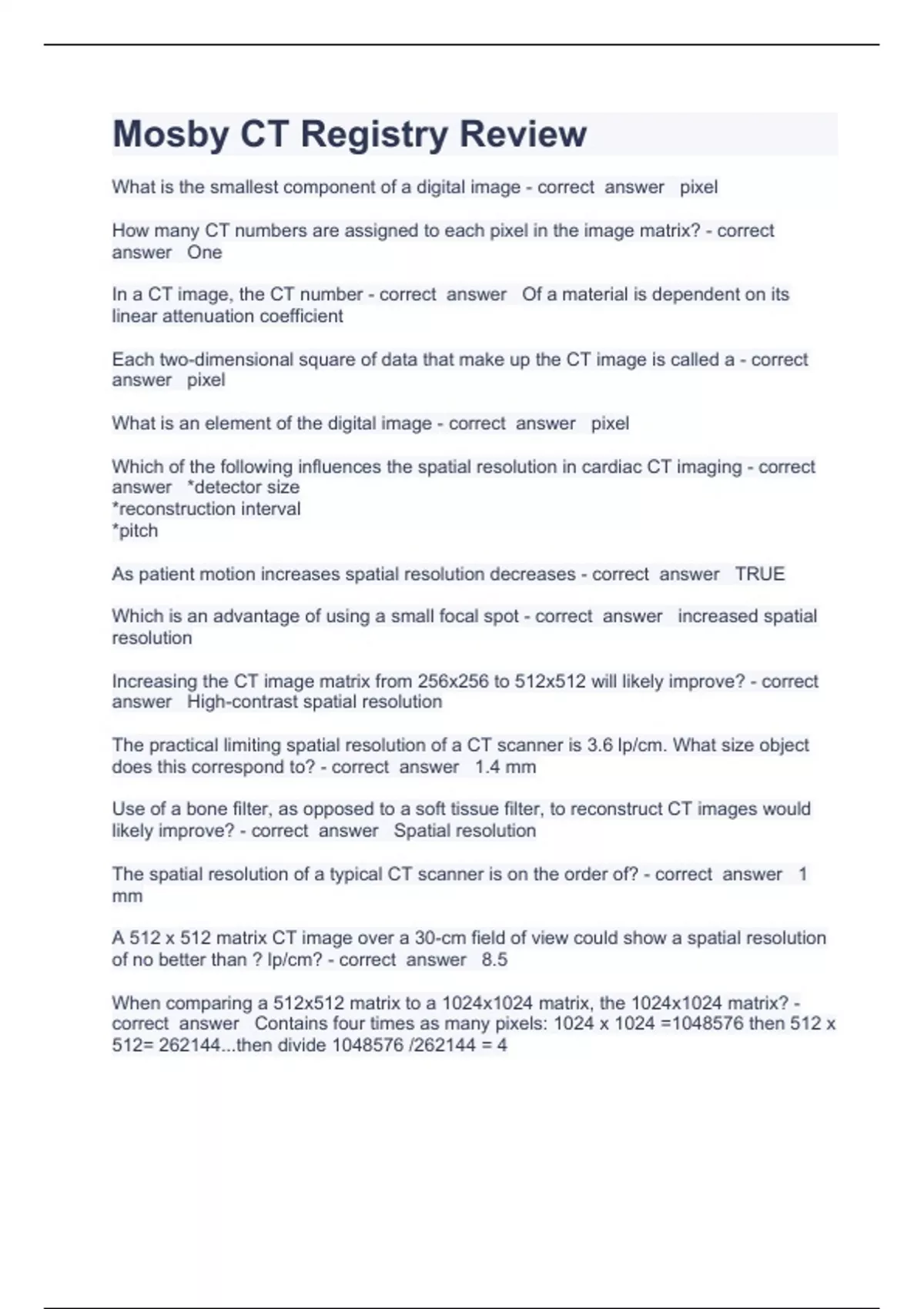 Mosby CT Registry Review Question and answer correctly solved 2023