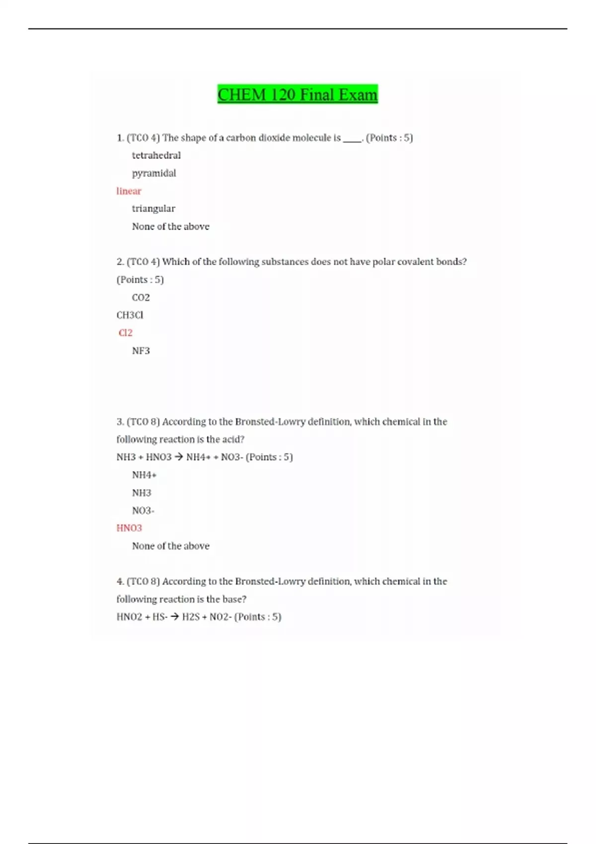CHEM120 Final Exam (Version-3, Updated-)/ CHEM 120 Final Exam / CHEM120 ...