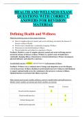 HEALTH AND WELLNESS EXAM QUESTIONS WITH CORRECT ANSWERS FOR REVISION MATERIAL