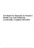 Test Bank For Maternity & Women’s Health Care 12th Edition By Lowdermilk | Complete 2023/2024
