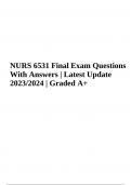 NURS 6531 Final Exam Questions With Answers | Latest Update 2023/2024 | Graded A+