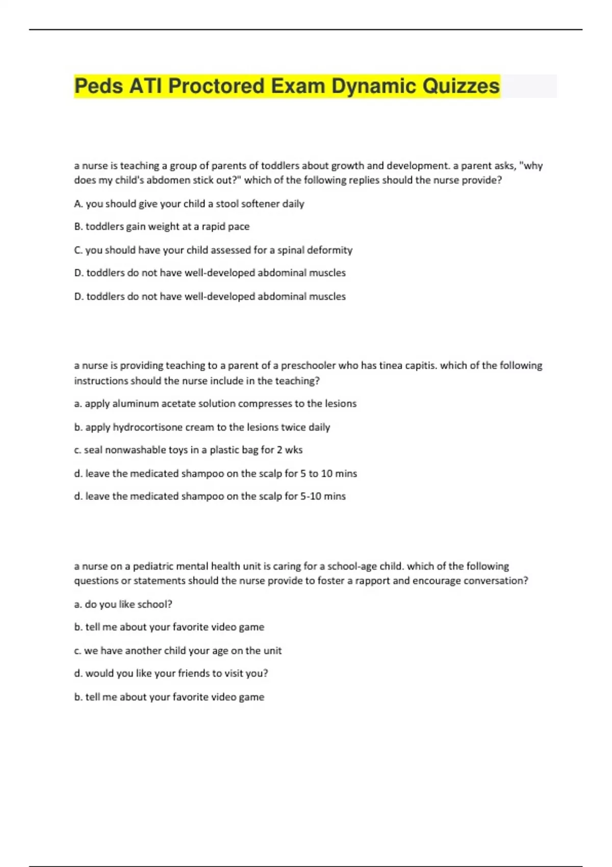 Peds ATI Proctored Exam Dynamic Quizzes 100% correct answers and ...