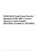 NURS 6051 Final Exam Practice Questions With 100% Correct Answers | Latest Update 2023/2024 | Graded A+ (PATHO