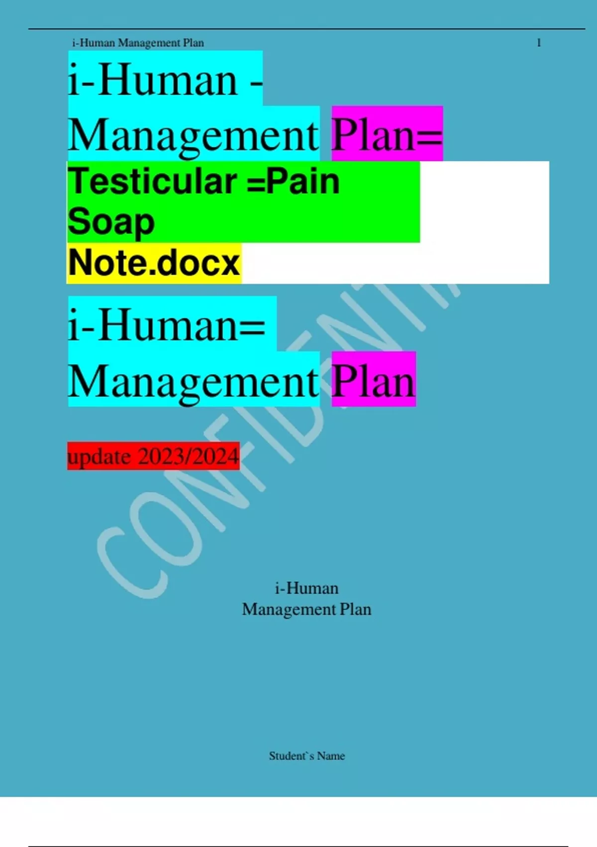 iHuman Management Plan Testicular Pain Soap Note.docx iHuman