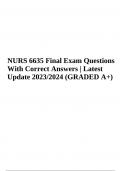 NURS 6635 Final Exam Questions With Correct Answers | Latest Update 2023/2024 (GRADED A+)