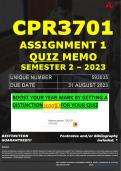 CPR3701 ASSIGNMENT 1 QUIZ MEMO - SEMESTER 2 - 2023 - UNISA - DUE DATE: - 31 AUGUST 2023 (100% PASS - GUARANTEED) 