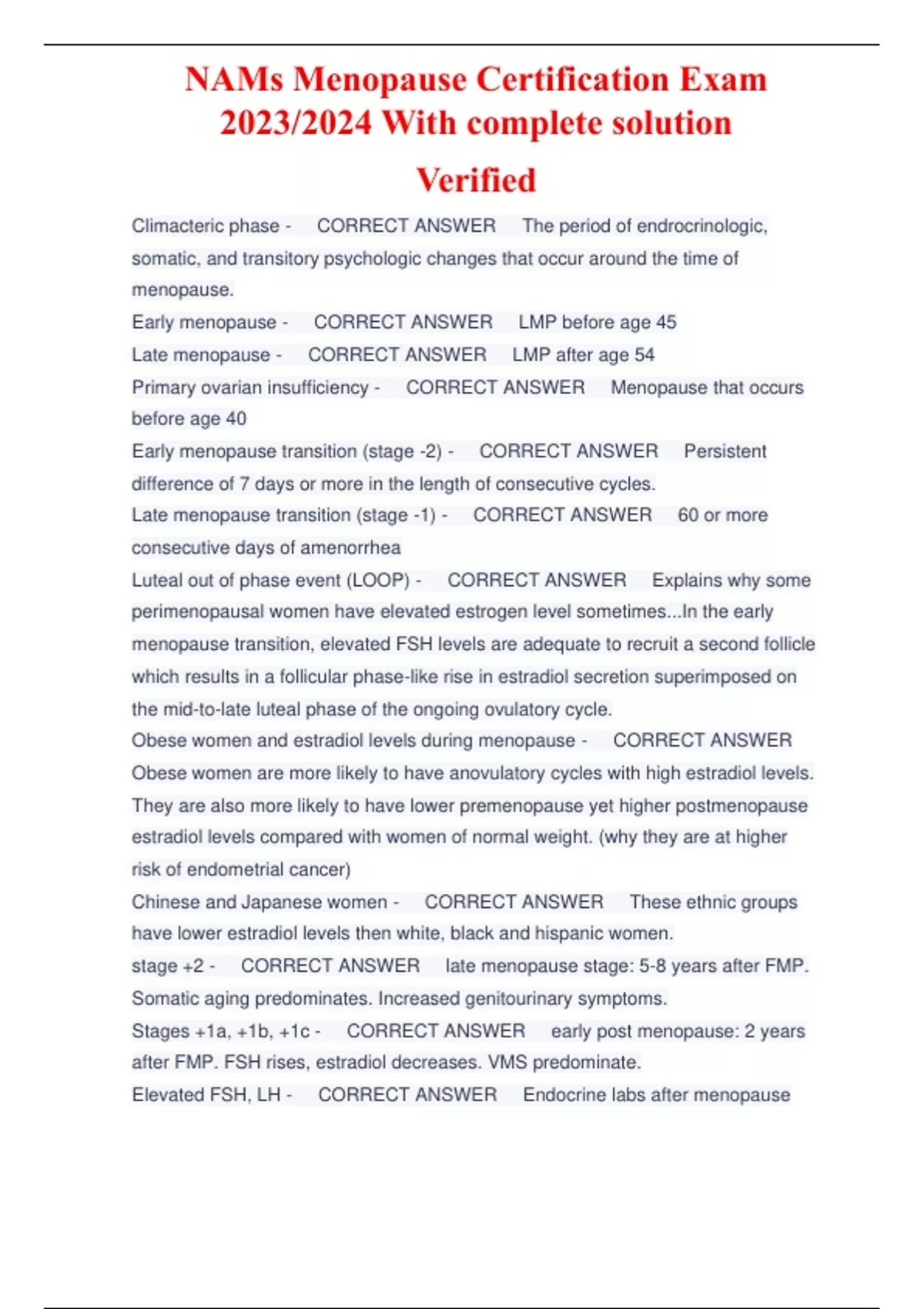 NAMs Menopause Certification Exam 2023/2024 With complete solution