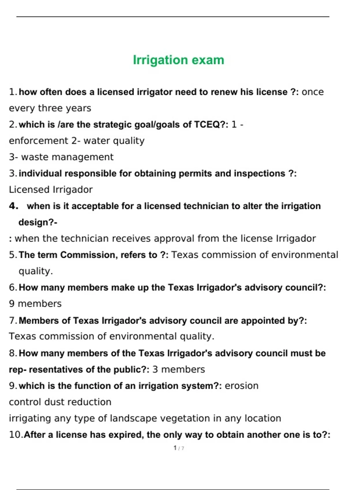 Irrigation Exam 2023 Questions and Answers with complete solution