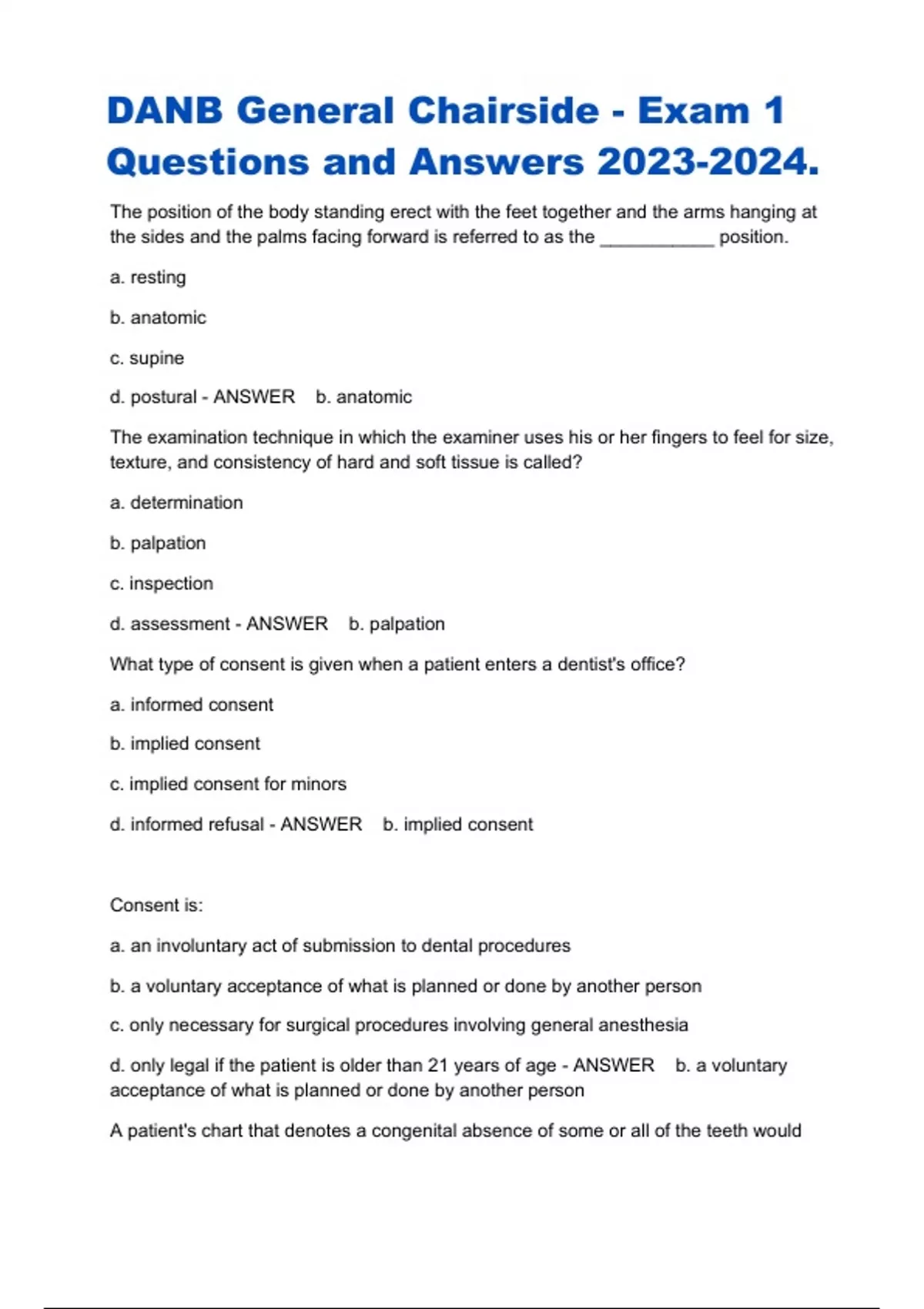 DANB Xray Exam 2023 with Questions And Answers, DANB General Chairside