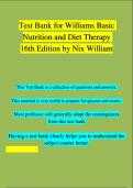 Williams Basic Nutrition and Diet Therapy 16th Edition by Nix William  TEST BANK Chapter 1 - 23 | 100 % Complete