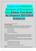 Kaplan and Sadock's Synopsis of Psychiatry 12th Edition Test Bank - All Chapters 20232024 Graded A+