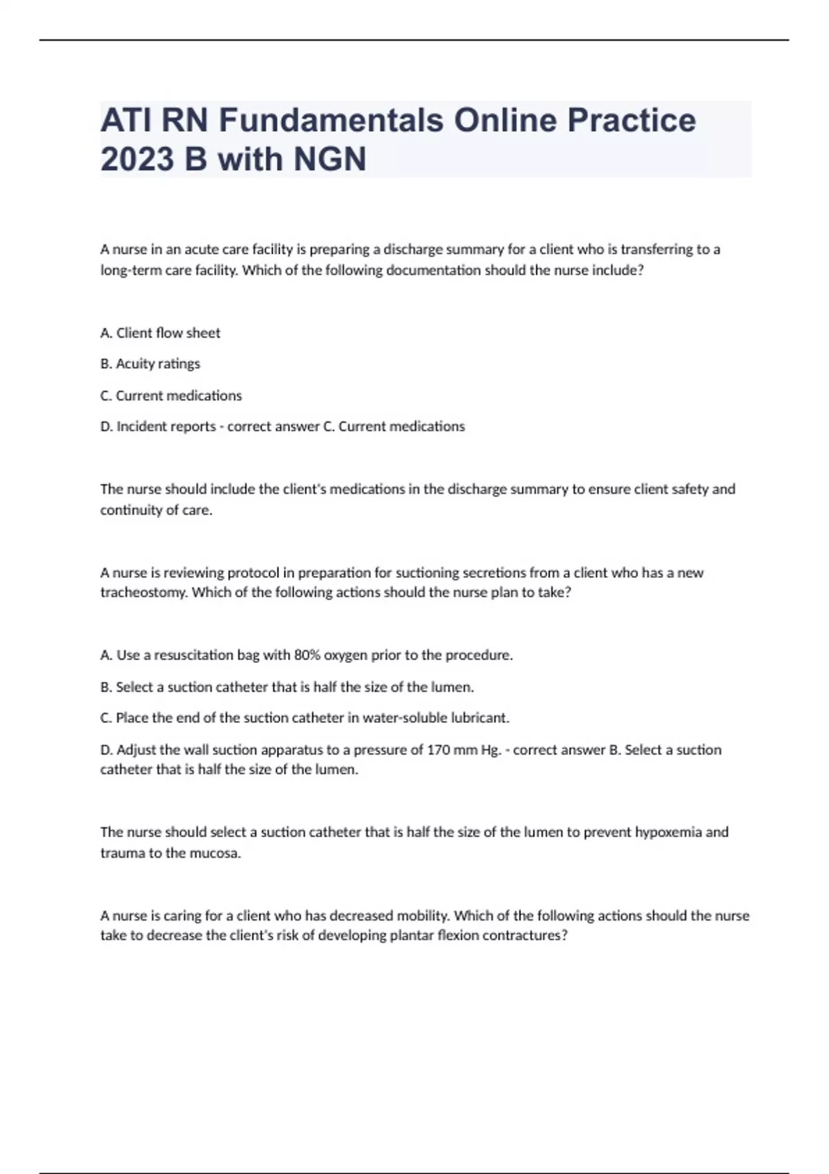 ATI RN Fundamentals Online Practice 2023 B with NGN questions and ...