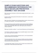 SAMPLE EXAM QUESTIONS AND RECOMMENDED REFERENCES FOR ABC'S BACKFLOW PREVENTION 2023&sol;2024 UPDATE&vert;QUESTIONS&ANSWERS&vert;GRADED A&plus;&vert;DOWNLOAD TO PASS