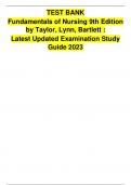 TEST BANK Fundamentals of Nursing 9th Edition by Taylor, Lynn, Bartlett : Latest Updated Examination Study Guide 2023