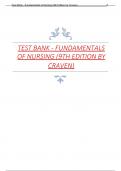 TEST BANK - FUNDAMENTALS  OF NURSING (9TH EDITION BY CRAVEN)