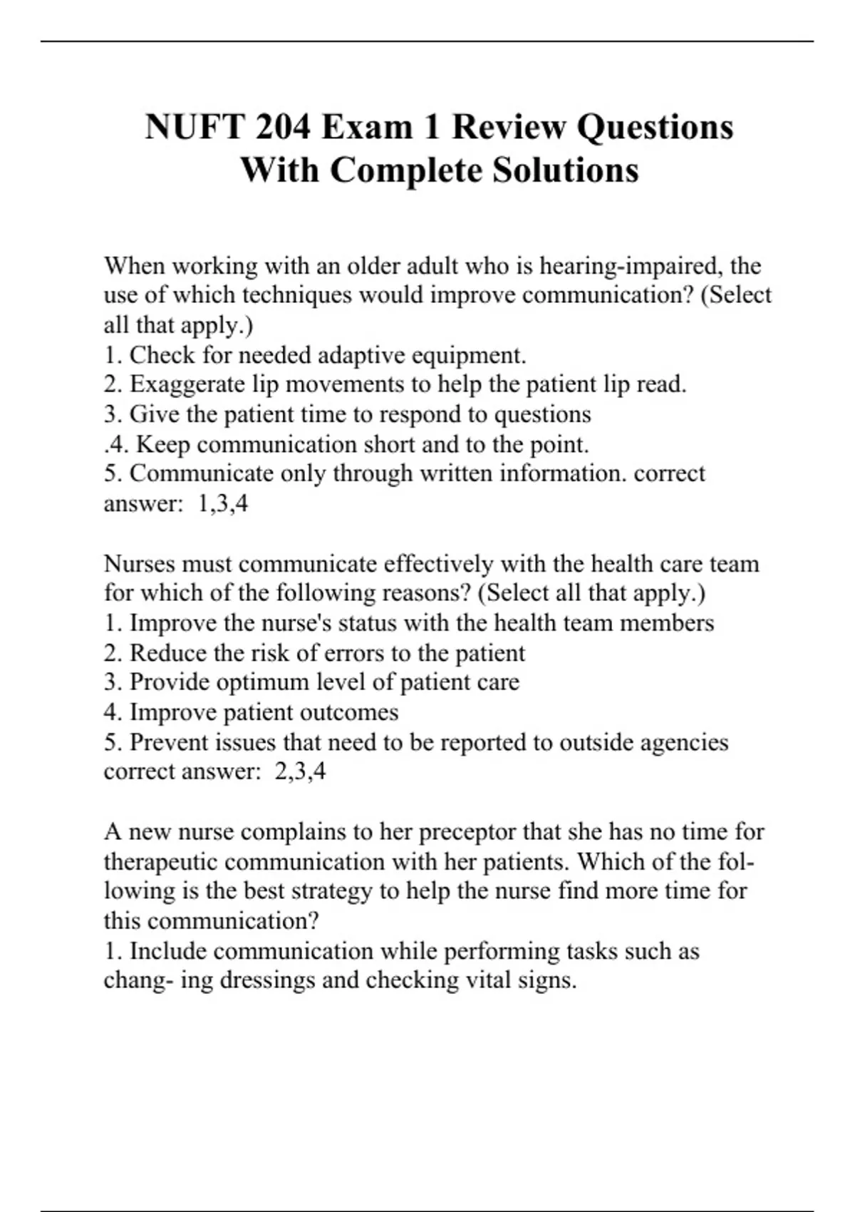 NUFT 204 Exam 1 Review Questions With Complete Solutions. - NUFT 204 ...