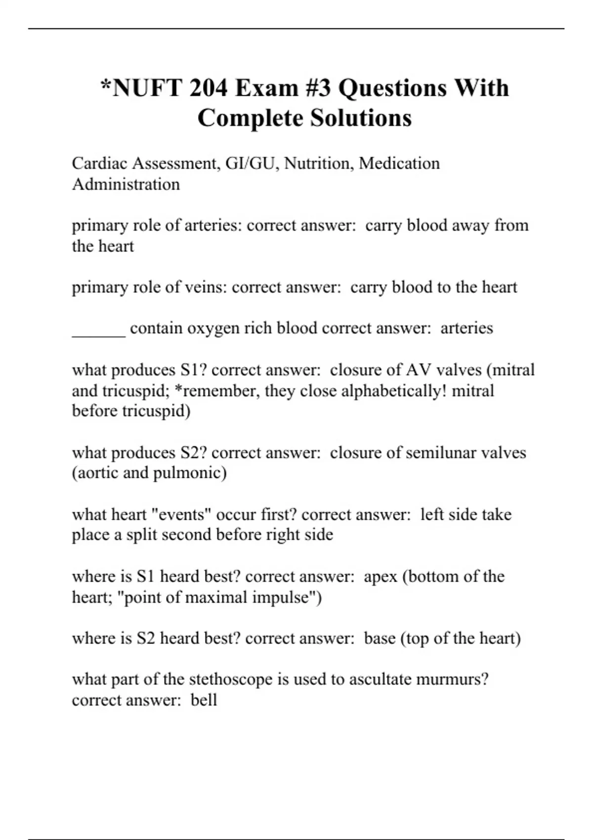 *NUFT 204 Exam #3 Questions With Complete Solutions - NUFT 204 - Stuvia US