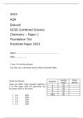 AQA Edexcel GCSE Combined Science Chemistry – Paper 1 FINAL QUESTION PAPER AND MARK SCHEME  Foundation Tier Predicted Paper 2023