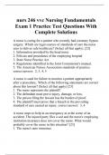 nurs 246 vvc Nursing Fundamentals Exam 1 Practice Test Questions With Complete Solutions