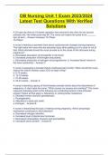 OB Nursing Unit 1 Exam 2023&sol;2024 Latest Test Questions With Verified Solutions