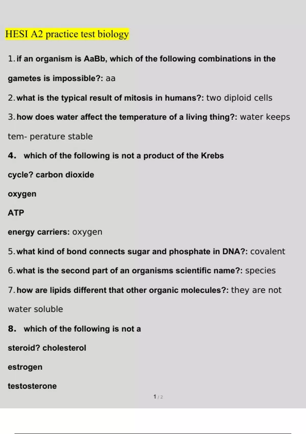 HESI A2 practice test biology Questions and Answers Latest (Verified ...