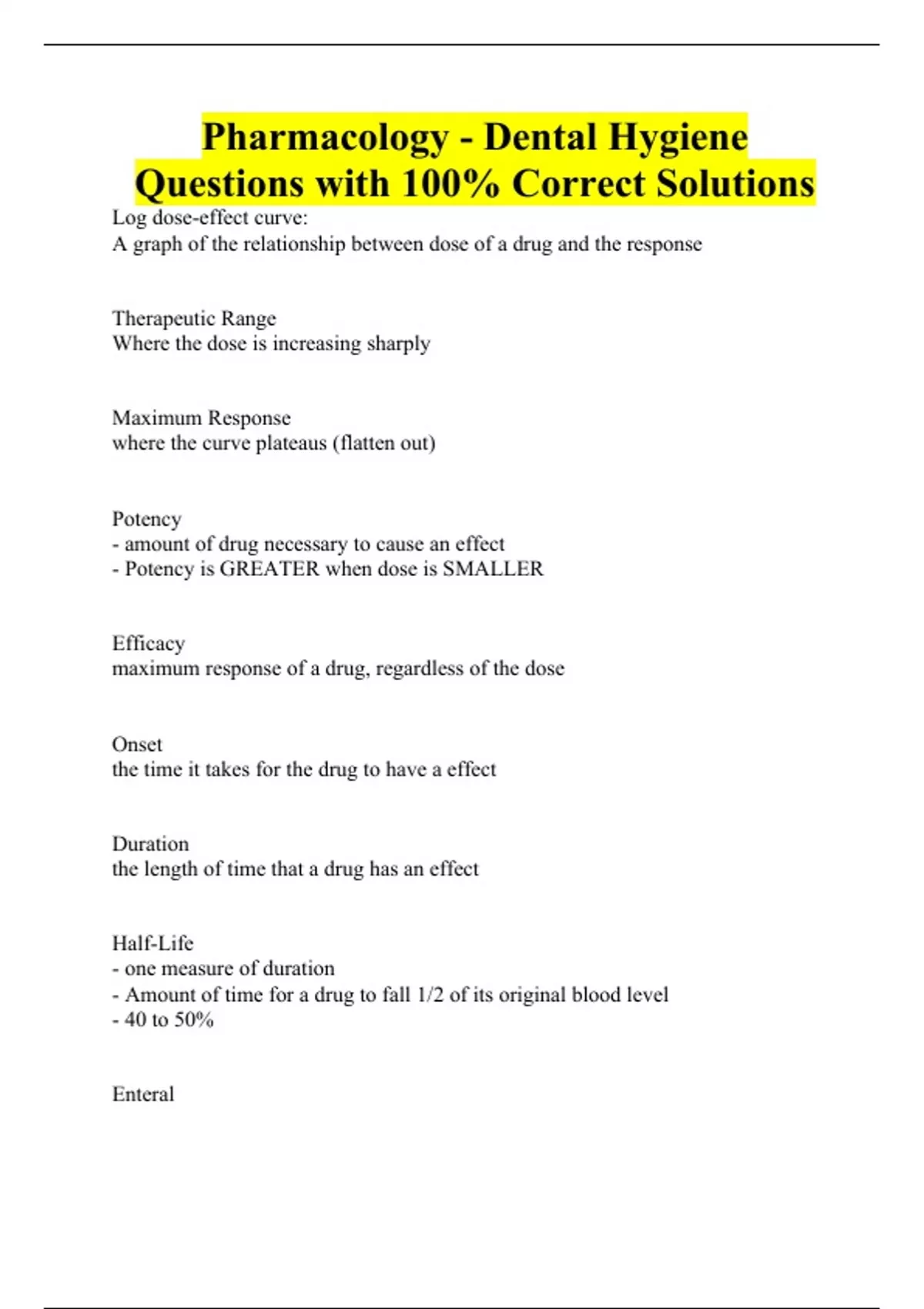 Pharmacology Dental Hygiene Questions with 100 Correct Solutions