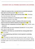 CONCRETE TEST ALL POSSIBLE QUESTIONS AND ANSWERS 2023 WITH COMPLETE SOLUTION