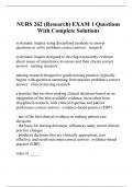  NURS 262 &lpar;Research&rpar; EXAM 1 Questions With Complete Solutions