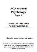 A* Quizlet flashcard access - BIOPSYCHOLOGY for AQA A-Level Psychology