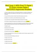 Med Surg 1 HESI Final T2 Paper &vert; T2 Exam review Paper &vert; 2022&sol;2023 Approved Answers