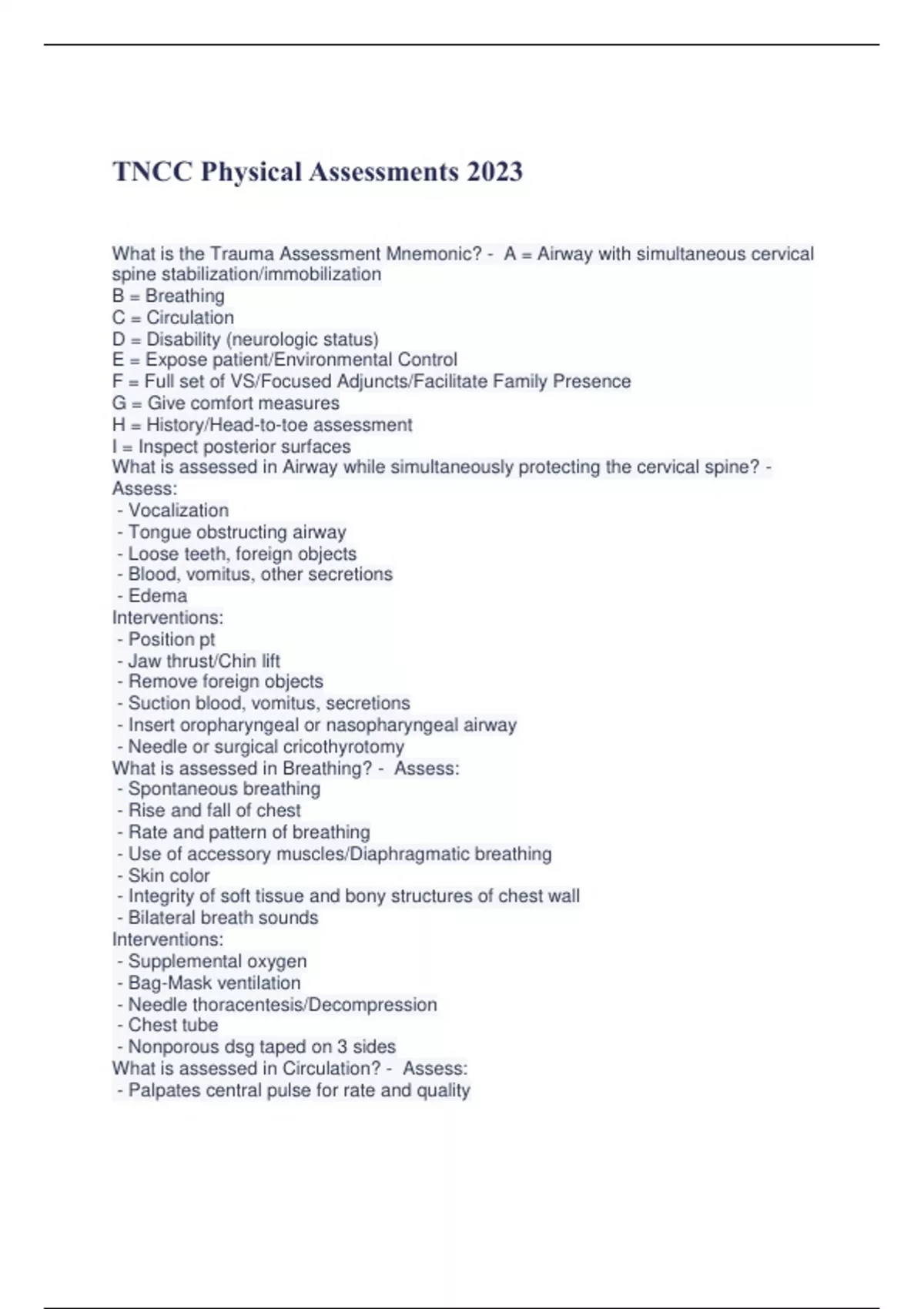 TNCC FULL SOLUTION PACK(ALL TNCC EXAMS AND STUDY QUESTIONS ARE HERE ...