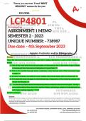 LCP4801 ASSIGNMENT 1 MEMO - SEMESTER 2 - 2023 - UNISA - (UNIQUE NUMBER: - 738987) (DISTINCTION GUARANTEED) – DUE DATE:- 4 SEPTEMBER 2023