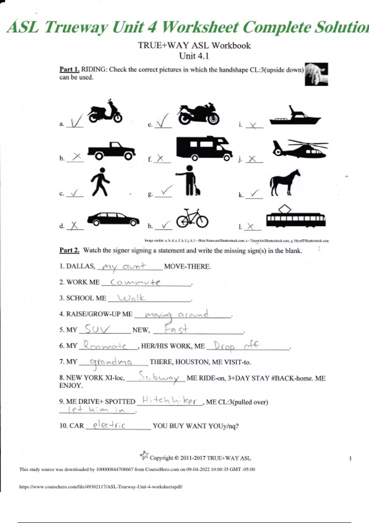ASL Trueway Unit 4 Worksheet Complete Solution ASL Trueway Unit 4