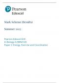 Pearson Edexcel GCE In Biology A &lpar;9BN0 02&rpar; Paper 2 Energy&comma; Exercise and Coordinatio 2023 &lpar;MARK SCHEME&rpar;
