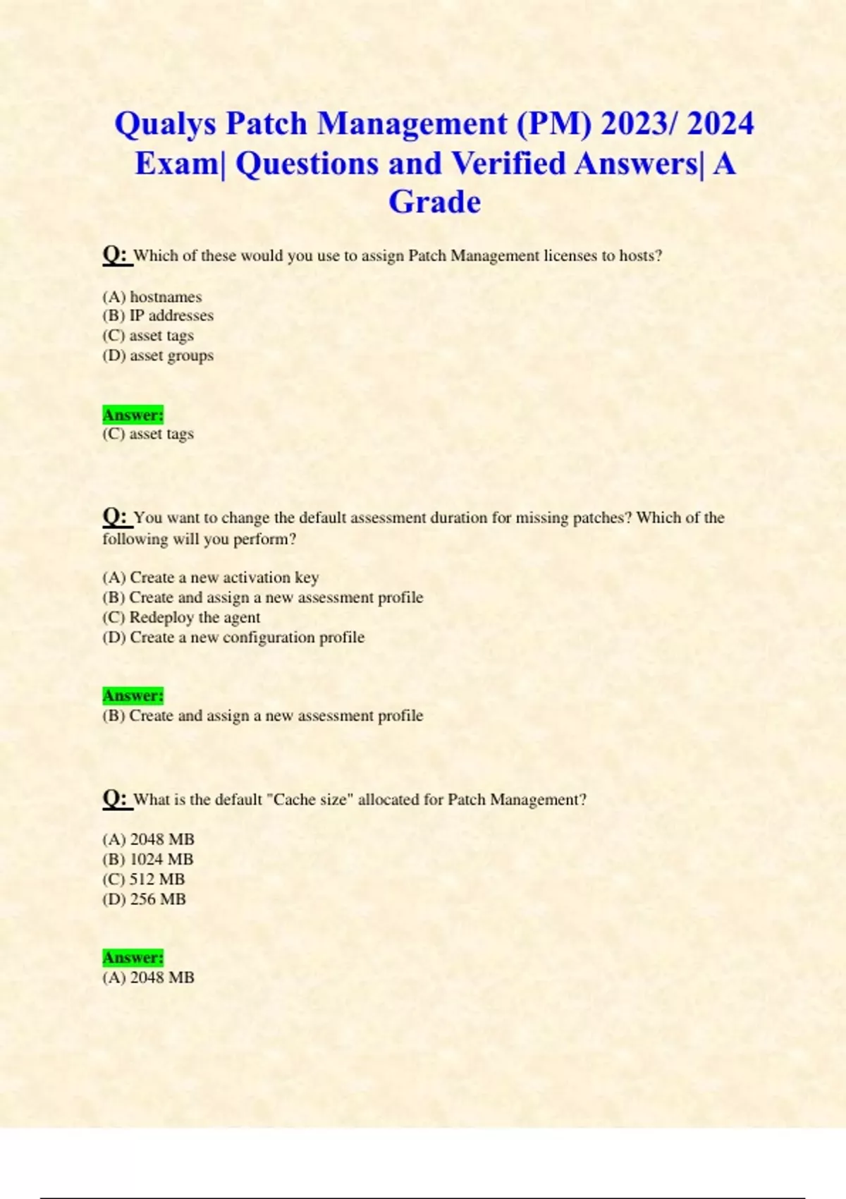 Qualys Patch Management (PM) 2023/ 2024 Exam| Questions and Verified ...
