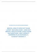 HESI MENTAL HEALTH EXIT EXPECTED QUESTION AND ANSWERS)    MENTAL HEALTH HESI EXIT EXAM   LATEST 2022-2024 EXAM  / HESI EXIT  MENTAL HEALTH EXAM LATEST EXAM  456 QUESTIONS  AND CORRECT   ANSWERS PLUS RATIONALE |  ALREADY GRADED A