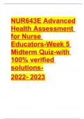 NUR 643E | NUR643E Advanced Health Assessment for Nurse Educators Week 5 Midterm Exam | Questions and Answers Graded A+