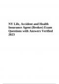 NY Life Accident and Health Insurance Agent (Broker) Exam Questions with Answers | Latest 2023/2024 (GRADED)